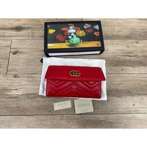 Gucci GG Marmont Continental Wallet Red Matelasse Chevron Leather 443436-2288
